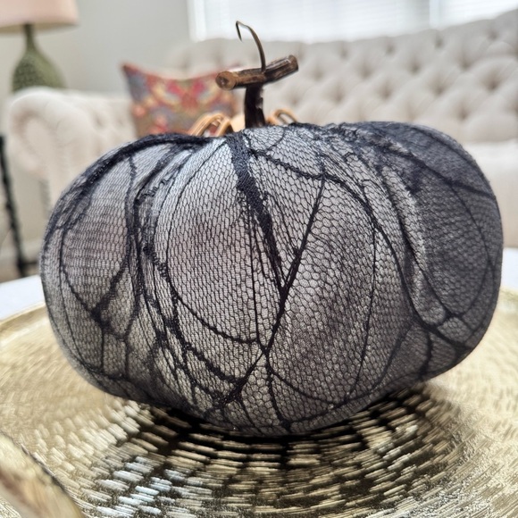 Halloween Decorative Pumpkin - Black - Spider Web & Gold Spider Accent - NWT - Picture 4 of 6
